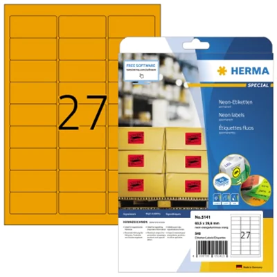 HERMA Etikett 5141 63,5x29,6mm neonorange 540 St./Pack.