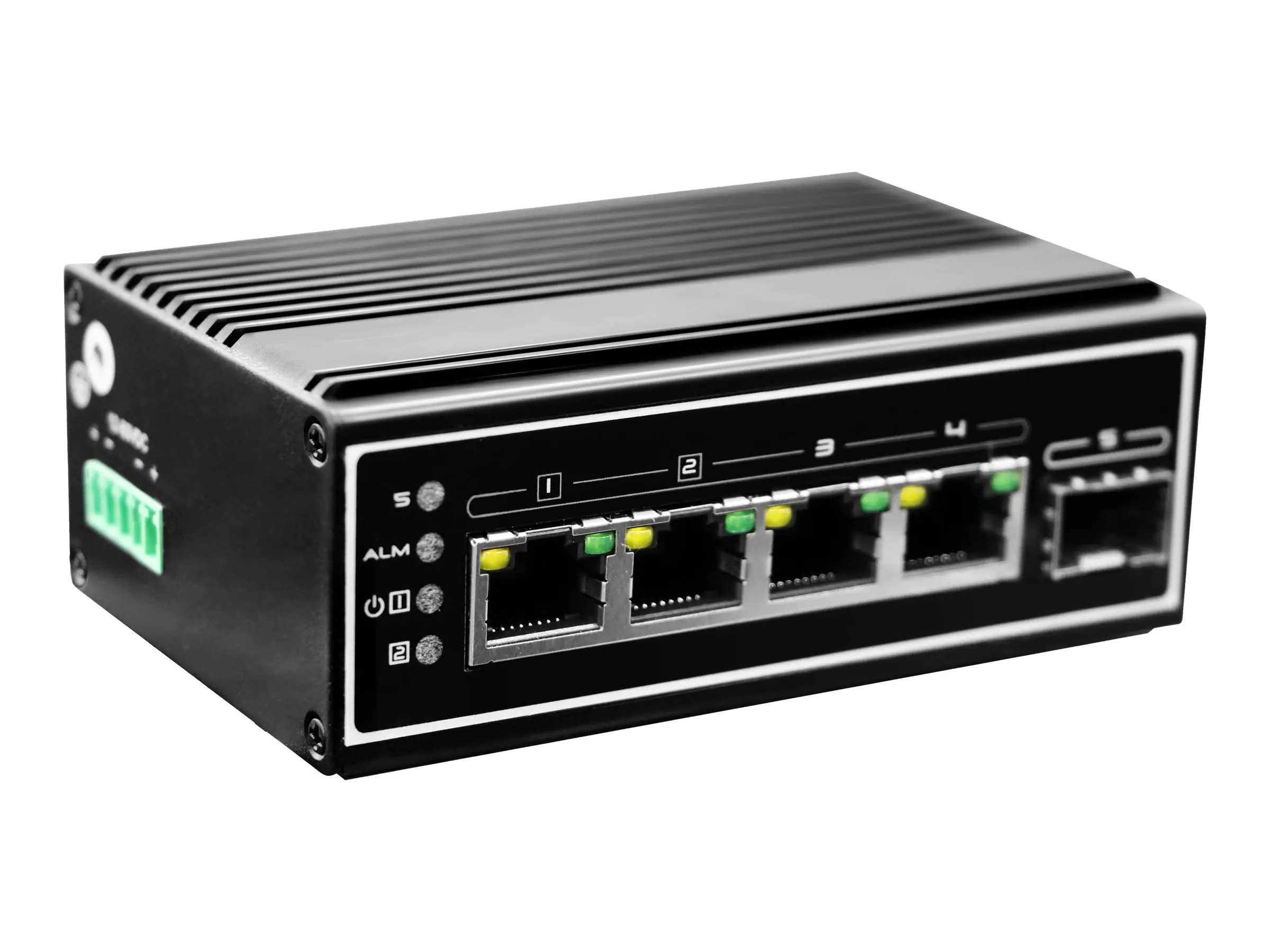 LevelOne IGP-0502 - Switch - -40 °C bis 75 °C - 4 x 10/100/1000 (PoE+) + 1 x Gigabit SFP - Desktop, an DIN-Schiene montierbar, wandmontierbar - PoE+ (120 W) - DC power