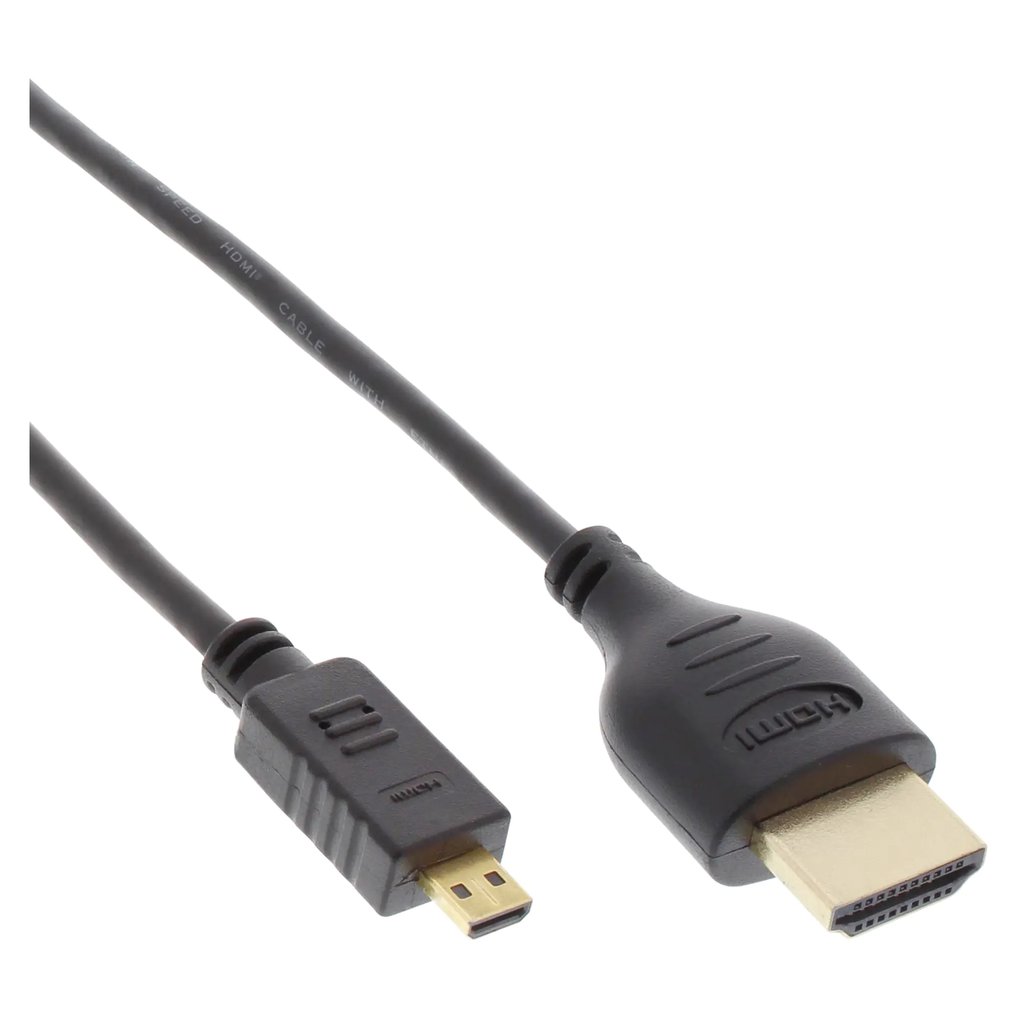 InLine Super Slim High Speed HDMI Cable with Ethernet - HDMI-Kabel mit Ethernet - 19 pin micro HDMI Type D männlich zu HDMI männlich - 0.5 m - Dreifachisolierung - Schwarz - 4K Unterstützung