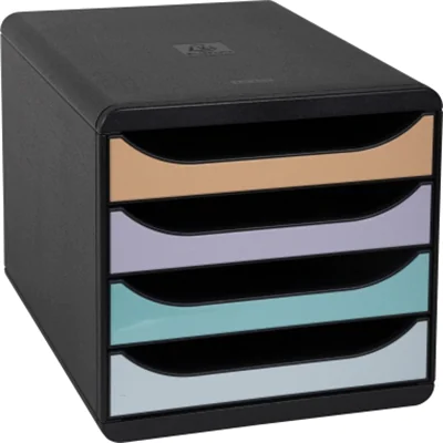 Exacompta Schubladenbox BIG-BOX 4 Schubladen DIN A4, Überbreite Polystyrol Gehäusefarbe: schwarz Farbe der Schublade: schwarz/pastellfarbig