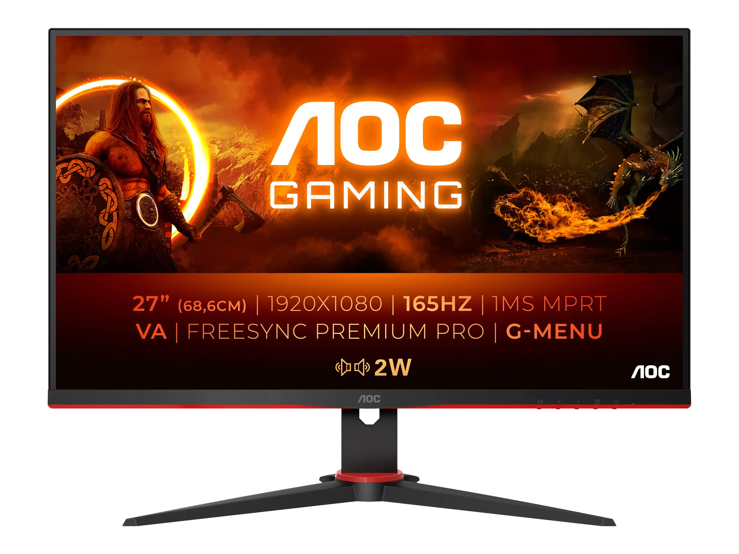 AOC Gaming 27G2SAE/BK - LED-Monitor - Gaming - 69 cm (27") - 1920 x 1080 Full HD (1080p) @ 165 Hz - VA - 350 cd/m² - 1 ms - 2xHDMI, DisplayPort - Lautsprecher