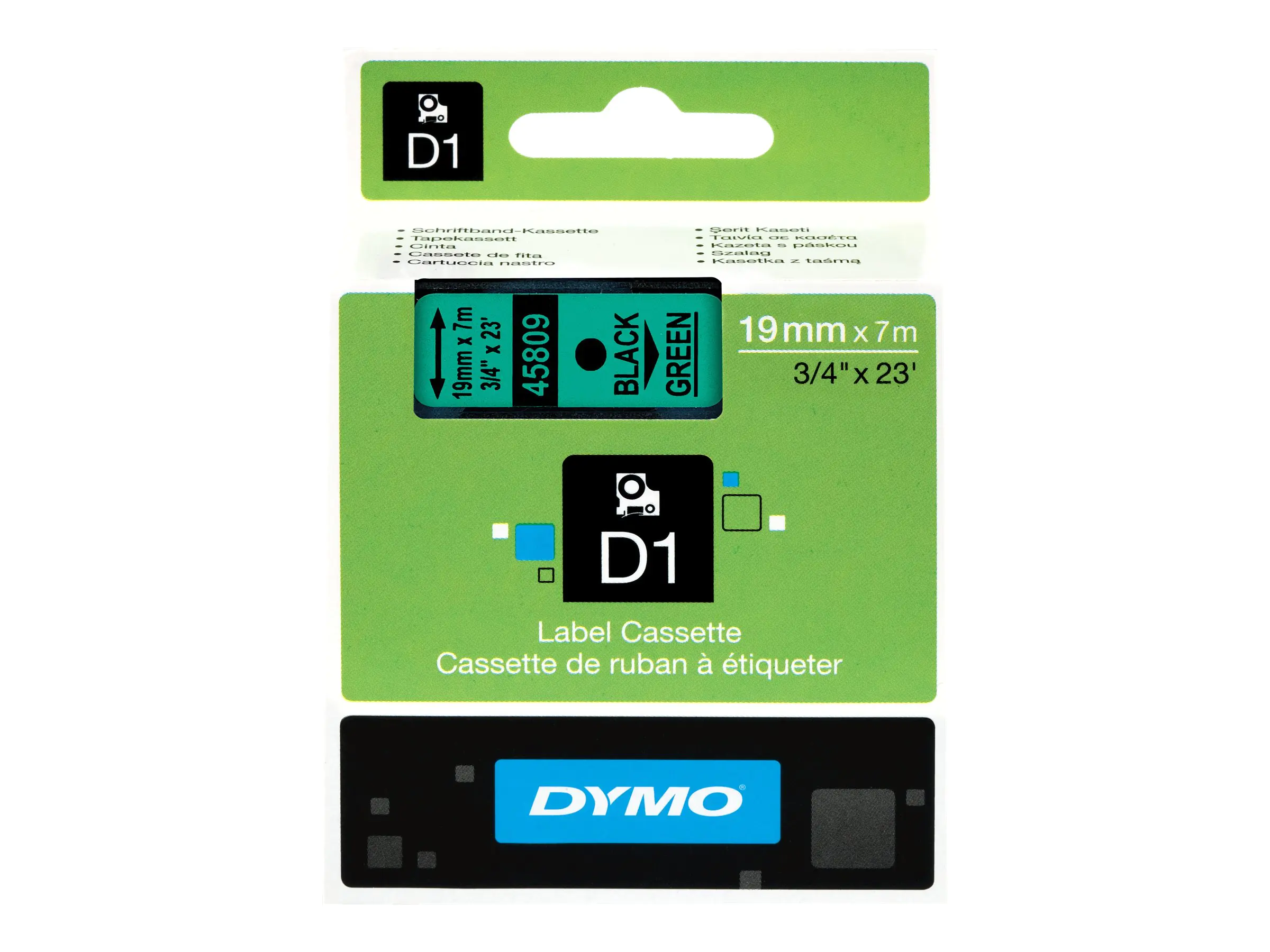 DYMO D1 - Entfernbarer Klebstoff - Schwarz auf Grün - Rolle (1,9 cm x 7 m) 1 Rolle(n) Etiketten - für LabelMANAGER 360, 400, 420, 450, 500, PC, PC2, Wireless PnP; LabelPOINT 300, 350