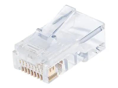 Intellinet 100er-Pack Cat5e RJ45-Modularstecker Pro Line, UTP, 3-Punkt-Aderkontaktierung, für Massivdraht, 100 Stecker im Becher, 50 µ vergoldete Kontakte - Netzwerkanschluss - RJ-45 (M) - UTP - CAT 5e - robust (Packung mit 100)
