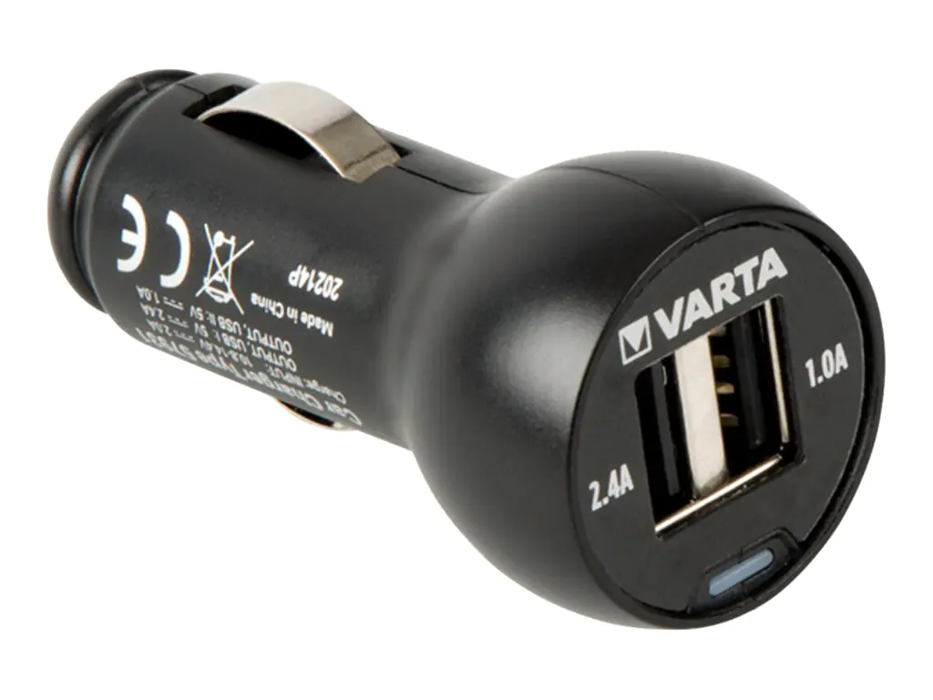 Varta Portable Power Car power - Auto-Netzteil - 17 Watt - 3.4 A - 2 Ausgabeanschlussstellen (USB) - auf Kabel: Micro-USB