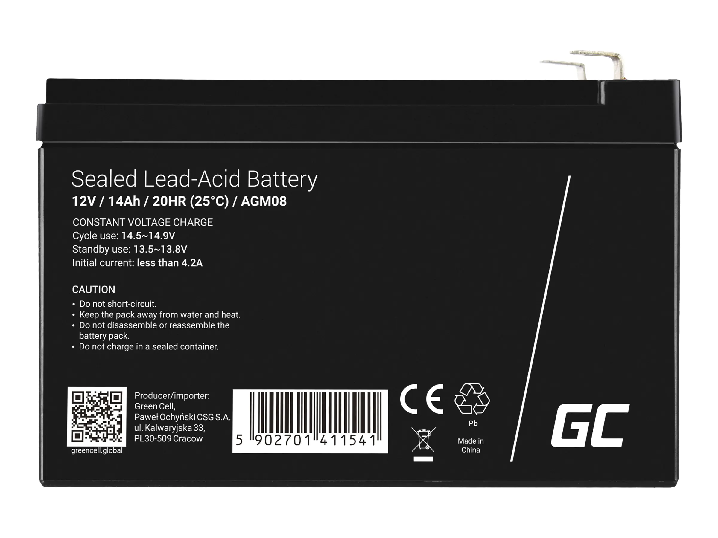 Green Cell - USV-Akku - 1 x Batterie - Sealed Lead Acid (SLA) - 14 Ah - Schwarz