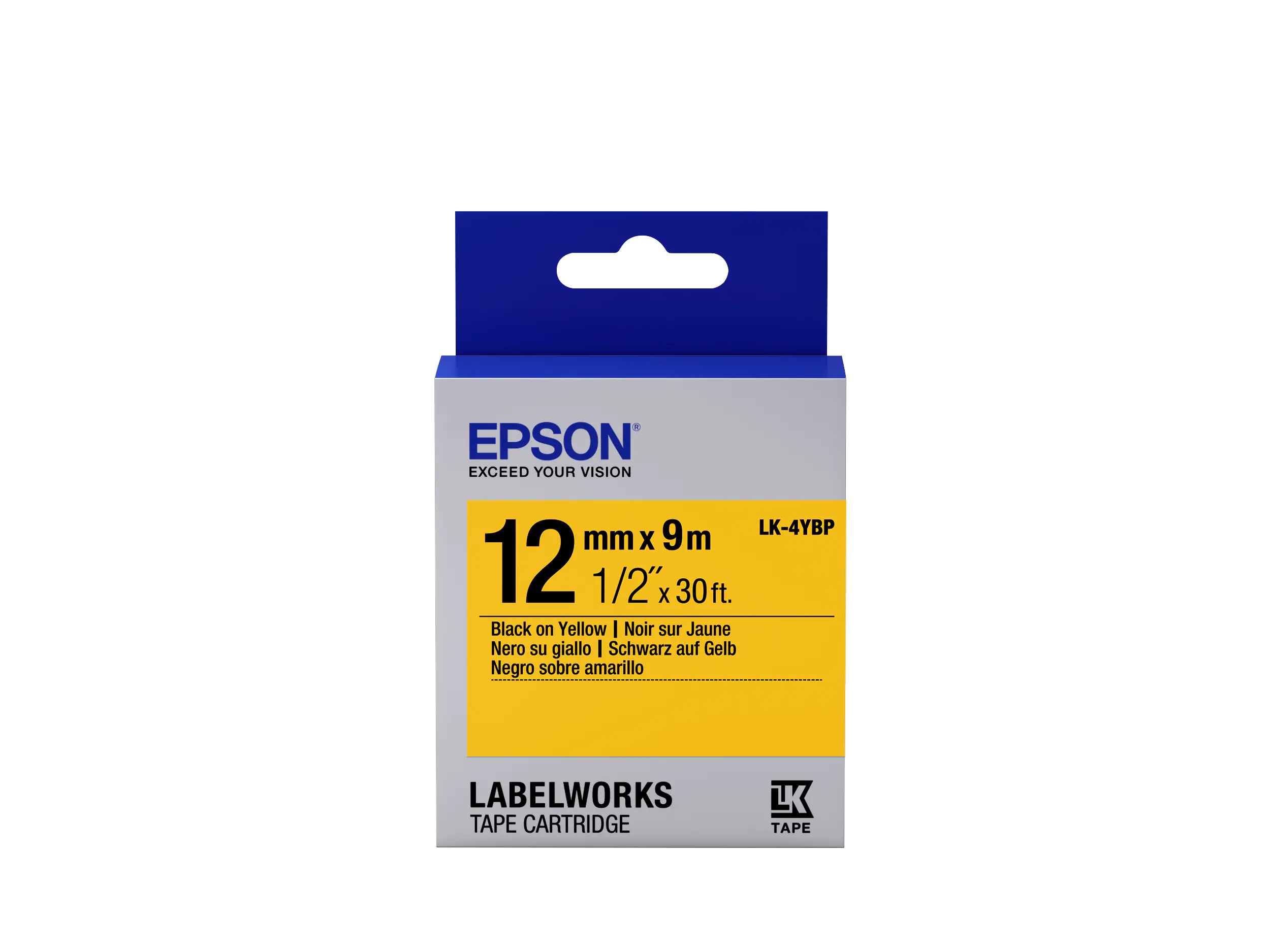 Epson LK-4YBP - Schwarz auf Gelb - Rolle (1,2 cm x 9 m) 1 Kassette(n) Etikettenband - für LabelWorks LW-1000, 300, 400, 600, 700, 900, K400, Z5000, Z5010, Z700, Z710, Z900