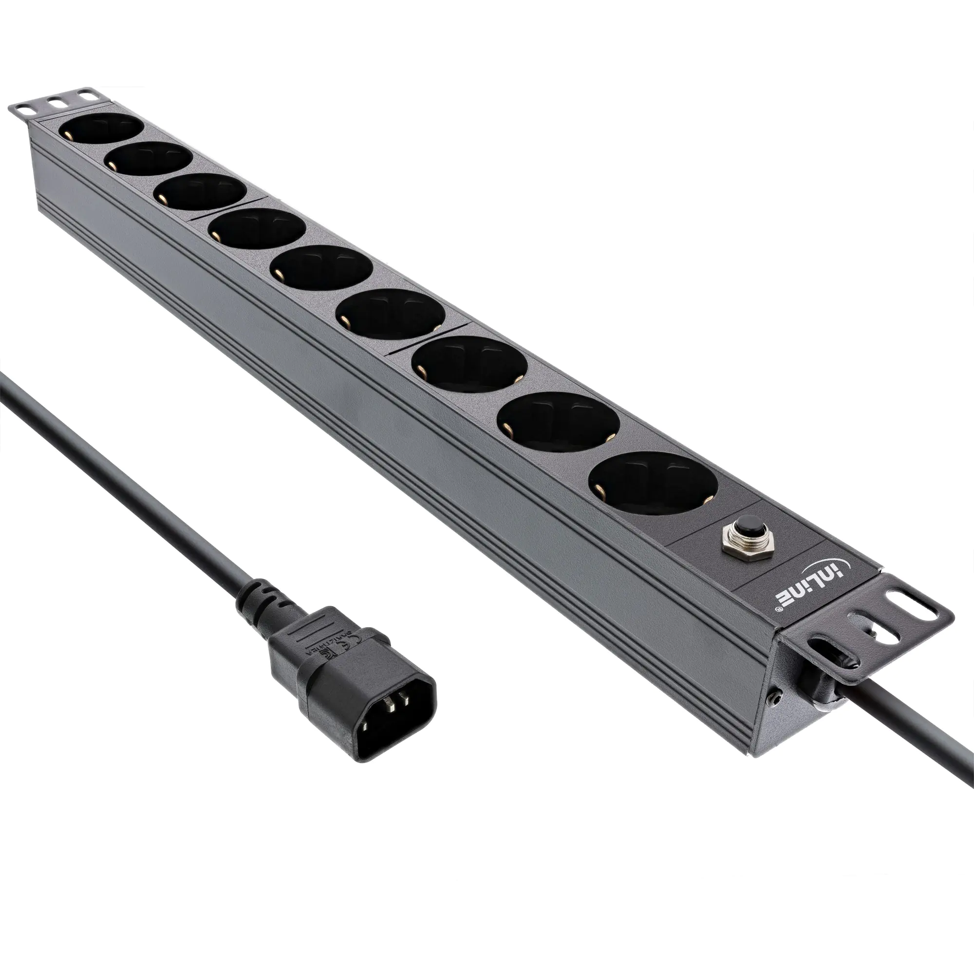 InLine - Steckdosenleiste (Rack - einbaufähig) - 2500 Watt - Eingabe, Eingang IEC 60320 C14 - Ausgangsanschlüsse: 9 (9 x Stecker) - 1U - 48.3 cm (19") - 2 m Schnur - Schwarz, RAL 9004