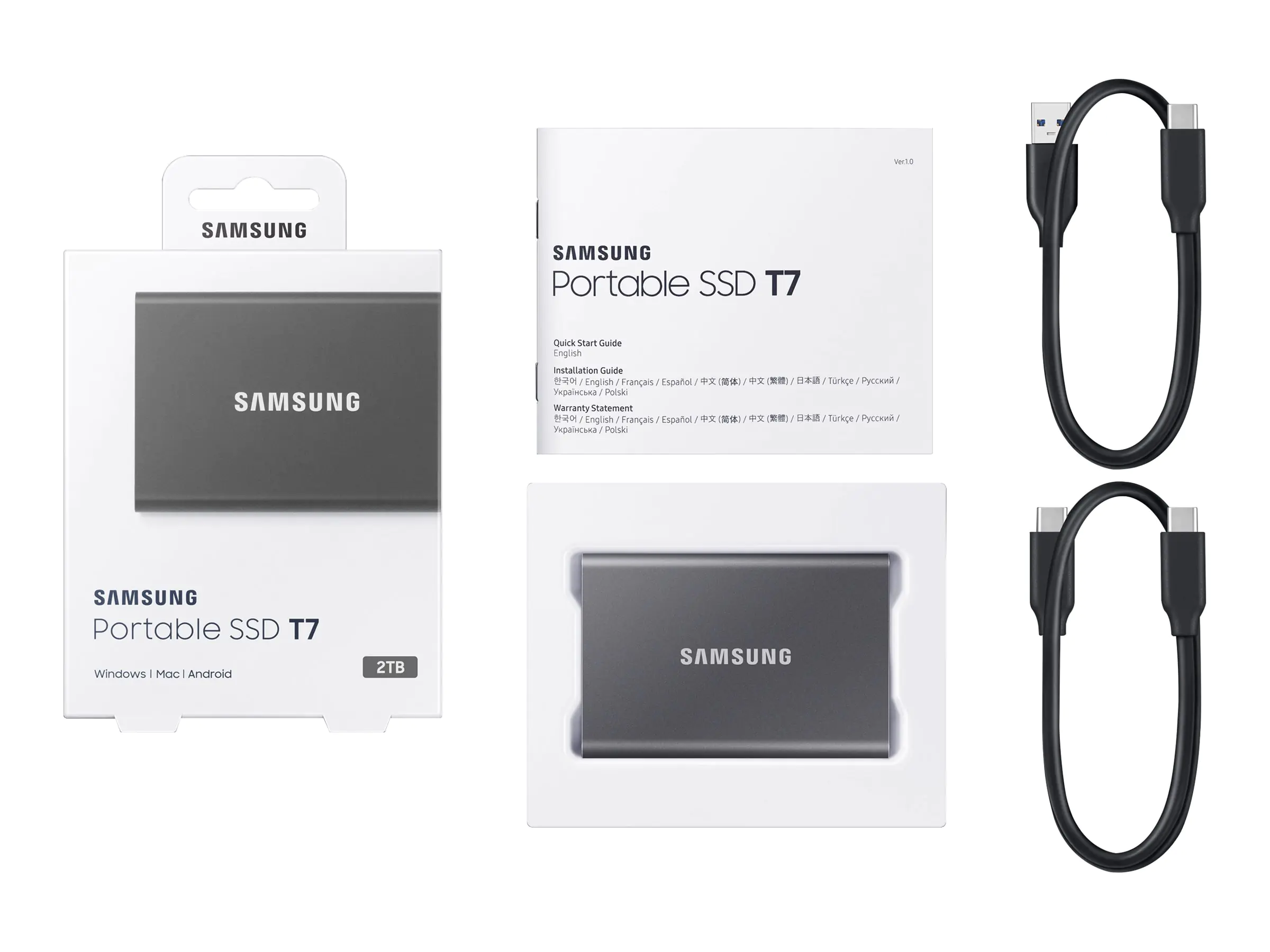 Samsung T7 MU-PC2T0T - SSD - verschlüsselt - 2 TB - extern (tragbar) MU-PC2T0T/WW