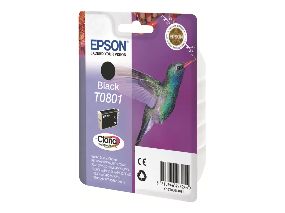 Epson T0801 - 7.4 ml - Schwarz - Original - Blisterverpackung - Tintenpatrone - für Stylus Photo P50, PX650, PX660, PX700, PX710, PX720, PX730, PX800, PX810, PX820, PX830