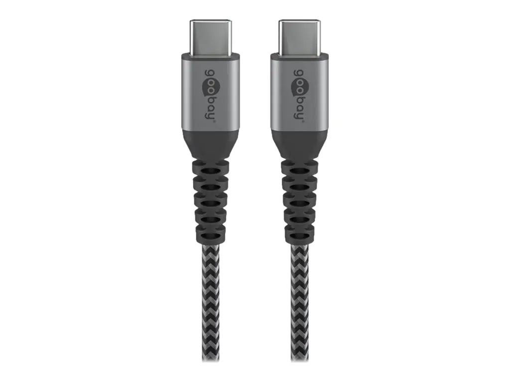 goobay - USB-Kabel - 24 pin USB-C (M) zu 24 pin USB-C (M) - USB 2.0 - DC 5 V - 3 A - 50 cm - Schwarz, Silber