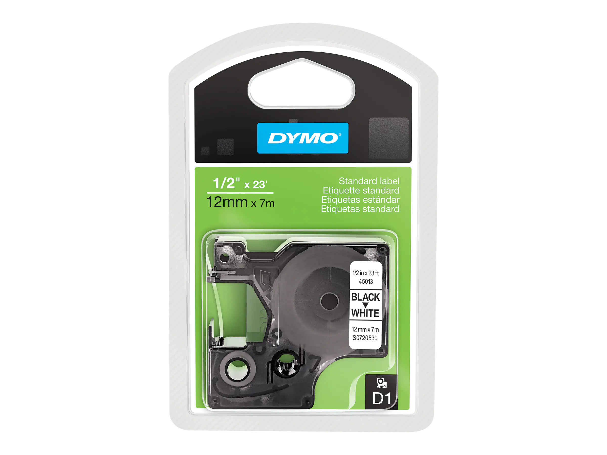 Dymo D1 - Selbstklebend - Schwarz auf Weiß - Rolle (1,2 cm x 7 m) S0720530