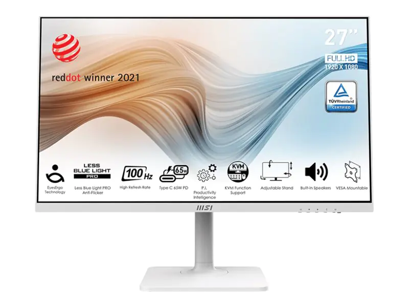 MSI Modern MD272XPWDE - LED-Monitor - 68.6 cm (27") - 1920 x 1080 Full HD (1080p) @ 100 Hz - IPS - 300 cd/m² - 1000:1 - 1 ms - HDMI, DisplayPort, USB-C - Lautsprecher - weiß
