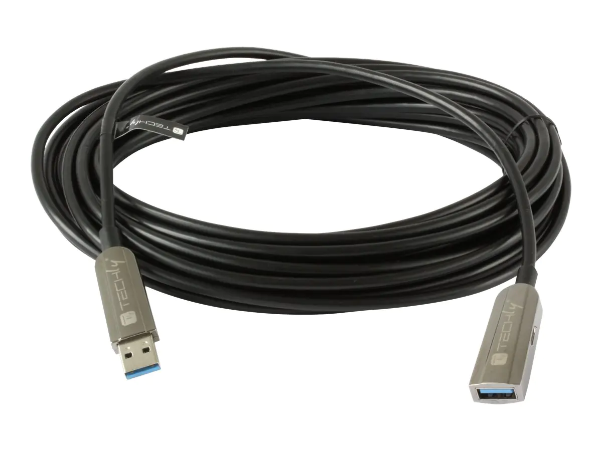 TECHly - USB-Verlängerungskabel - USB Typ A (M) zu USB Typ A, Mikro-USB Typ B (nur Strom) (W) - USB 3.0 - 100 m - Active Optical Cable (AOC) - Schwarz
