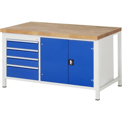 RAU Werkbank 8000 1.500 x 840-1.040 x 900 mm (B x H x T) enzianblau lichtgrau