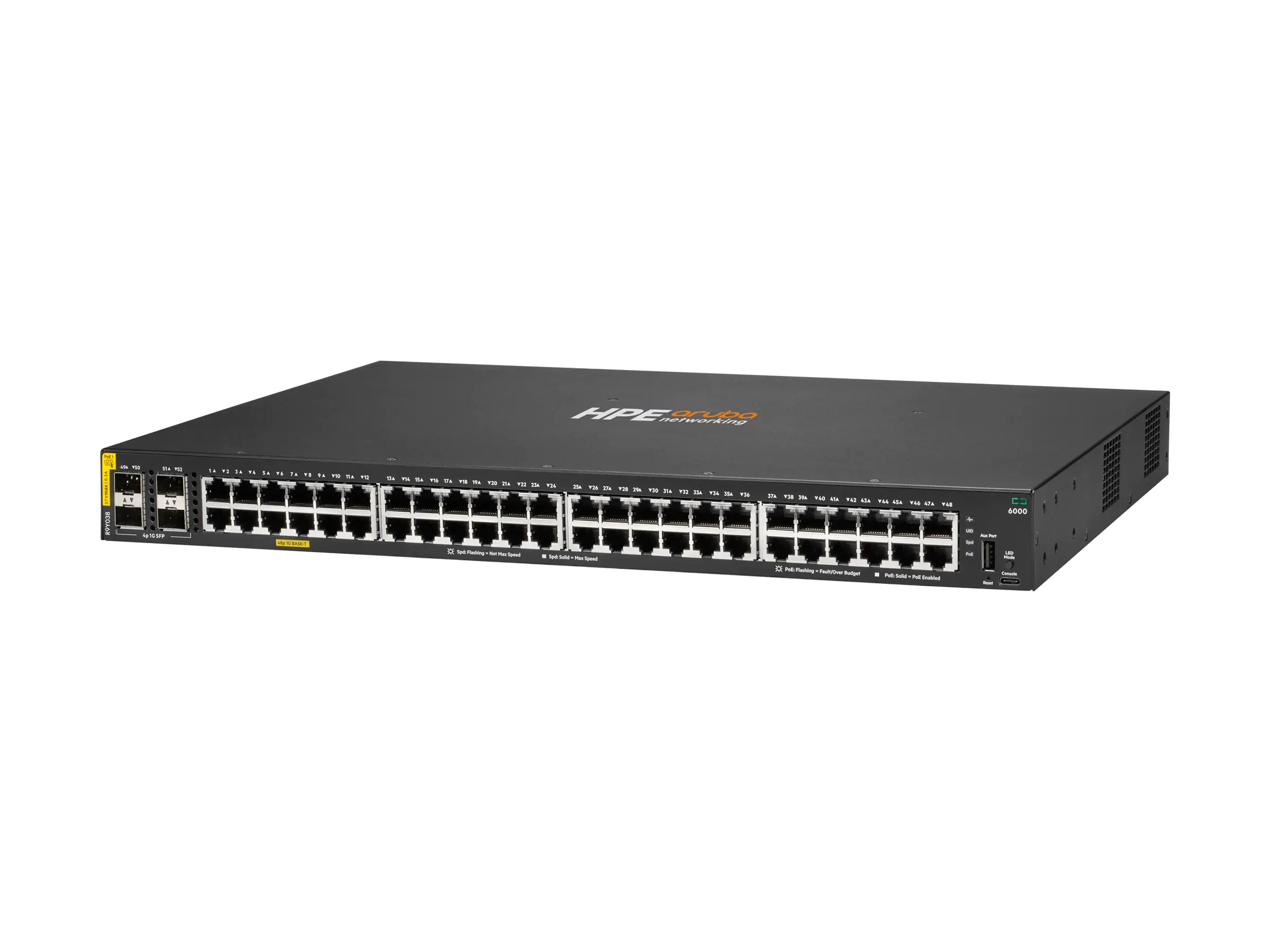 HPE Aruba Networking CX 6000 48p 10M/100M/1G Class4 PoE 4p SFP 1G 740W Switch - Switch -