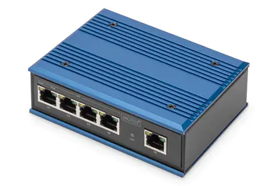 Digitus Industrial - Switch - unmanaged - 4 x 10/100/1000Base-TX (PoE+) + 1 x 10/100/1000Base-TX (uplink) - Desktop, an DIN-Schiene montierbar - PoE+
