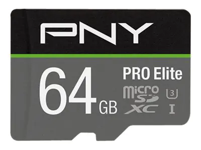 PNY PRO Elite - Flash-Speicherkarte (microSDXC-an-SD-Adapter inbegriffen) - 64 GB - A1 / Video Class V30 / UHS-I U3 / Class10 - microSDXC UHS-I