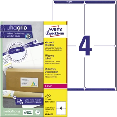 Avery Zweckform Adressetikett ultragrip 99,1 x 139 mm (B x H) Papier weiß 400 Etik./Pack.
