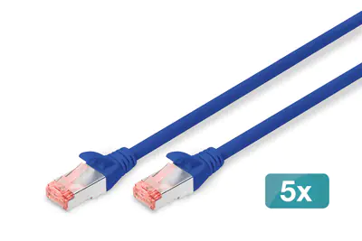 Digitus Professional - Patch-Kabel - RJ-45 (M) zu RJ-45 (M) - 10 m - SFTP, PiMF - CAT 6 - IEEE 802.3 - geschirmt, halogenfrei, ohne Haken, verseilt - Blau (Packung mit 5)