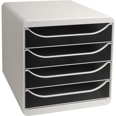 Exacompta Schubladenbox BIG-BOX 4 Schubladen DIN A4, Überbreite Polystyrol Gehäusefarbe: lichtgrau Farbe der Schublade: schwarz