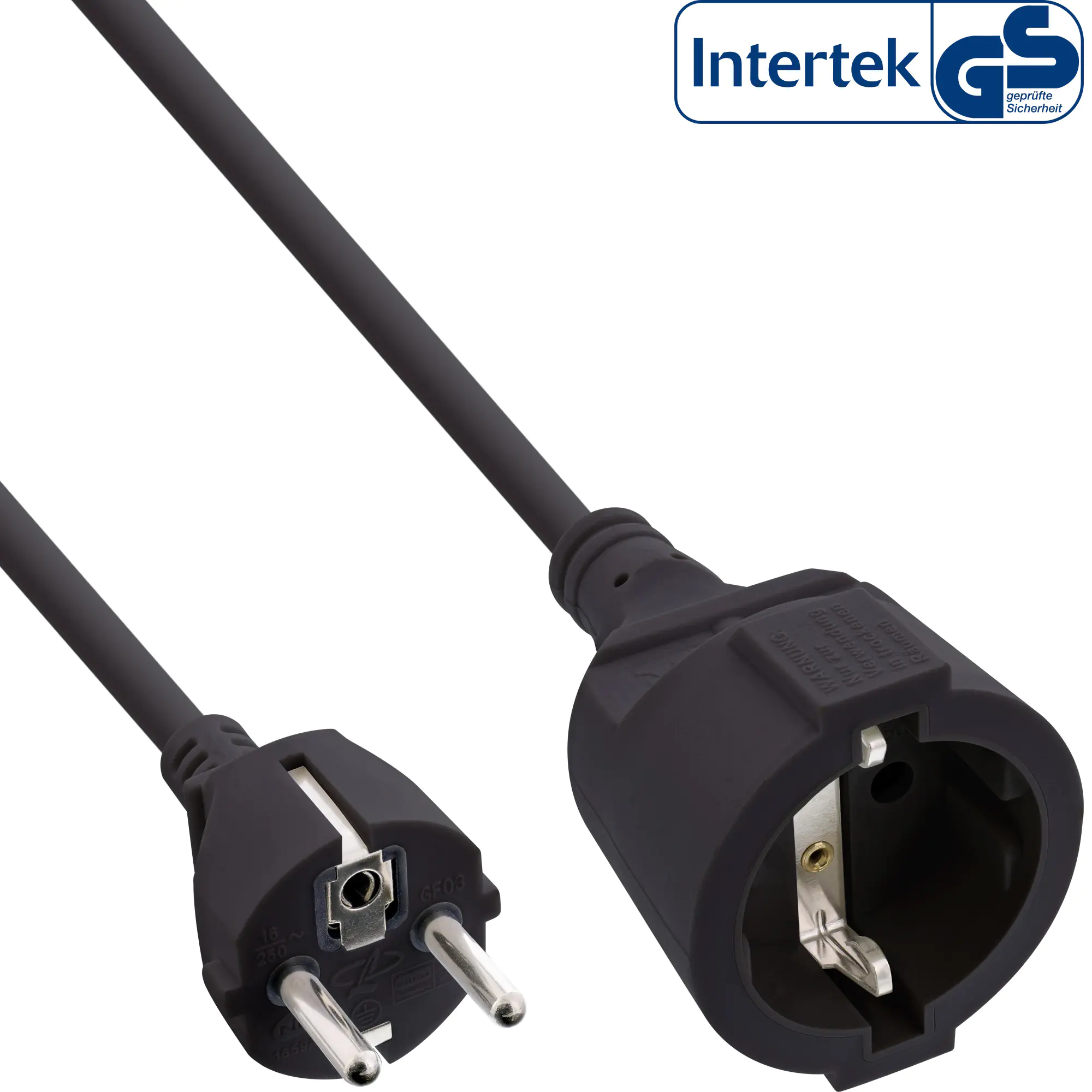 InLine Schutzkontakt-Verlängerungskabel - CEE 7/7 - H05VV-F3G1,5 - schwarz - 3m 16403