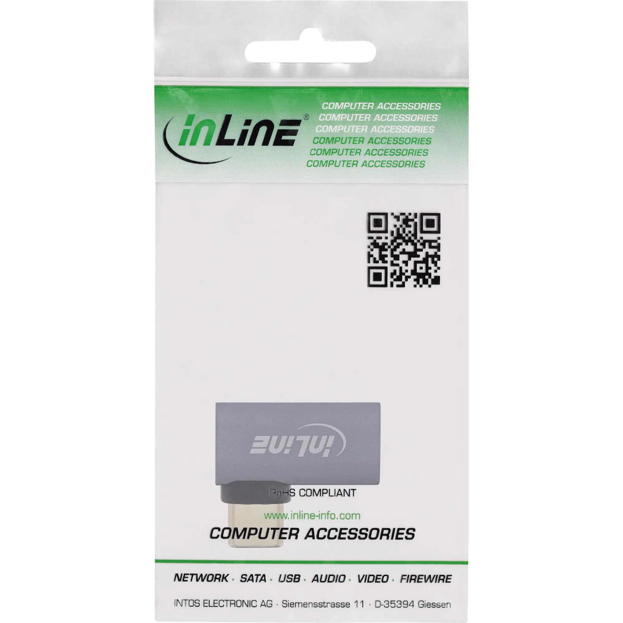 InLine - USB-Adapter - 24 pin USB-C (W) zu 24 pin USB-C (M) links/rechts abgewinkelt - USB4 - bis zu 40 Gbps Datentransferrate - Grau