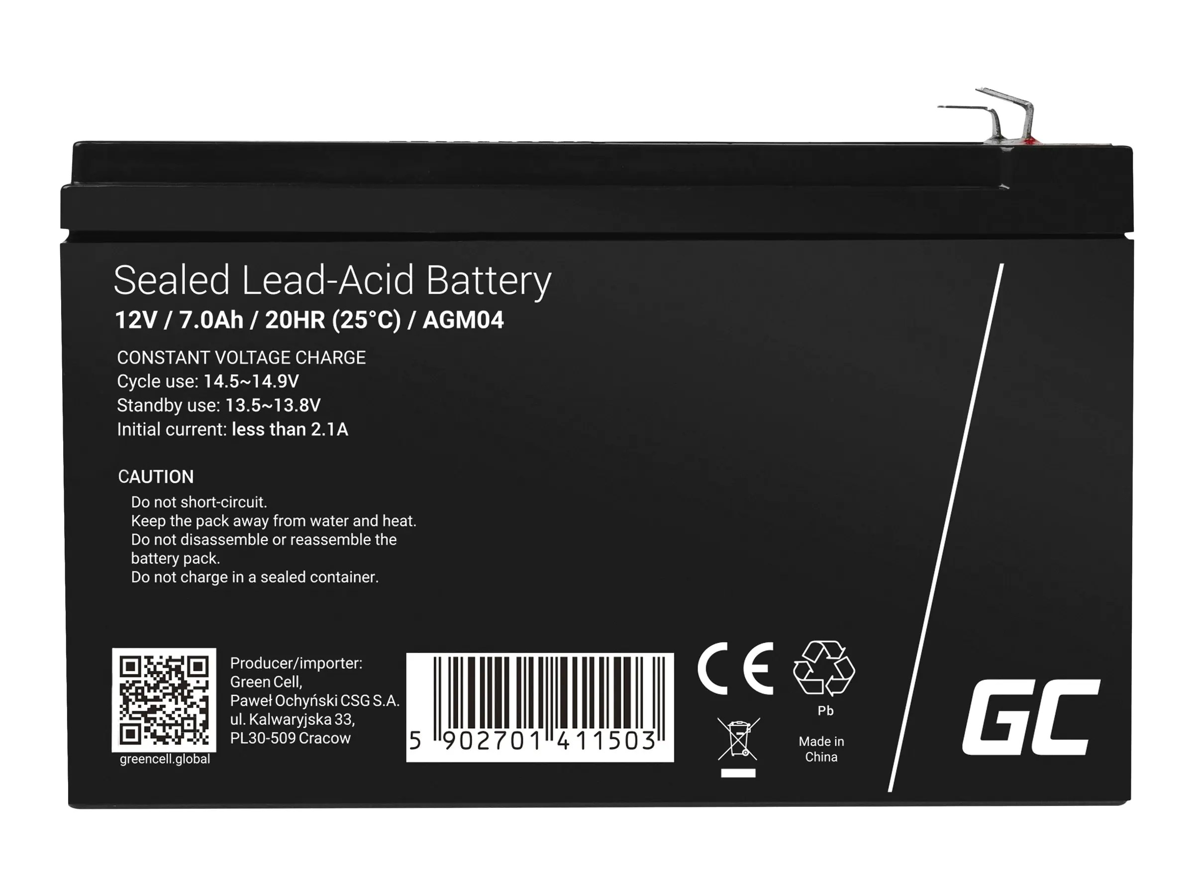 Green Cell - USV-Akku - 1 x Batterie - Sealed Lead Acid (SLA) - 7 Ah - Schwarz