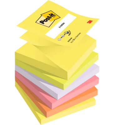 Post-it Haftnotiz Z-Notes Neon 76 x 76 mm (B x H) neongelb, neongrün, flieder, guavapink, vitalorange 100 Bl./Block 6 Block/Pack. 6 Block/Pack.