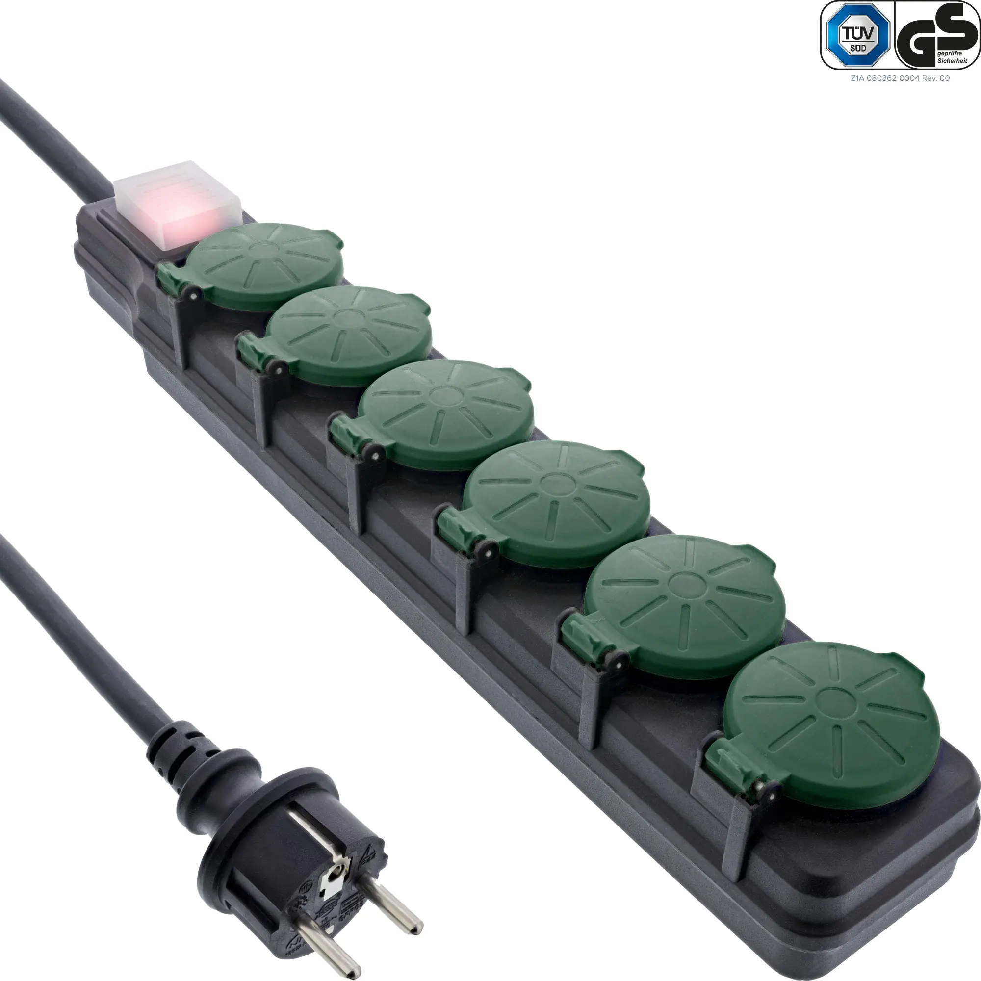 InLine Outdoor-Steckdosenleiste - 6-fach Schutzkontakt - IP44 - mit Schalter - 10m