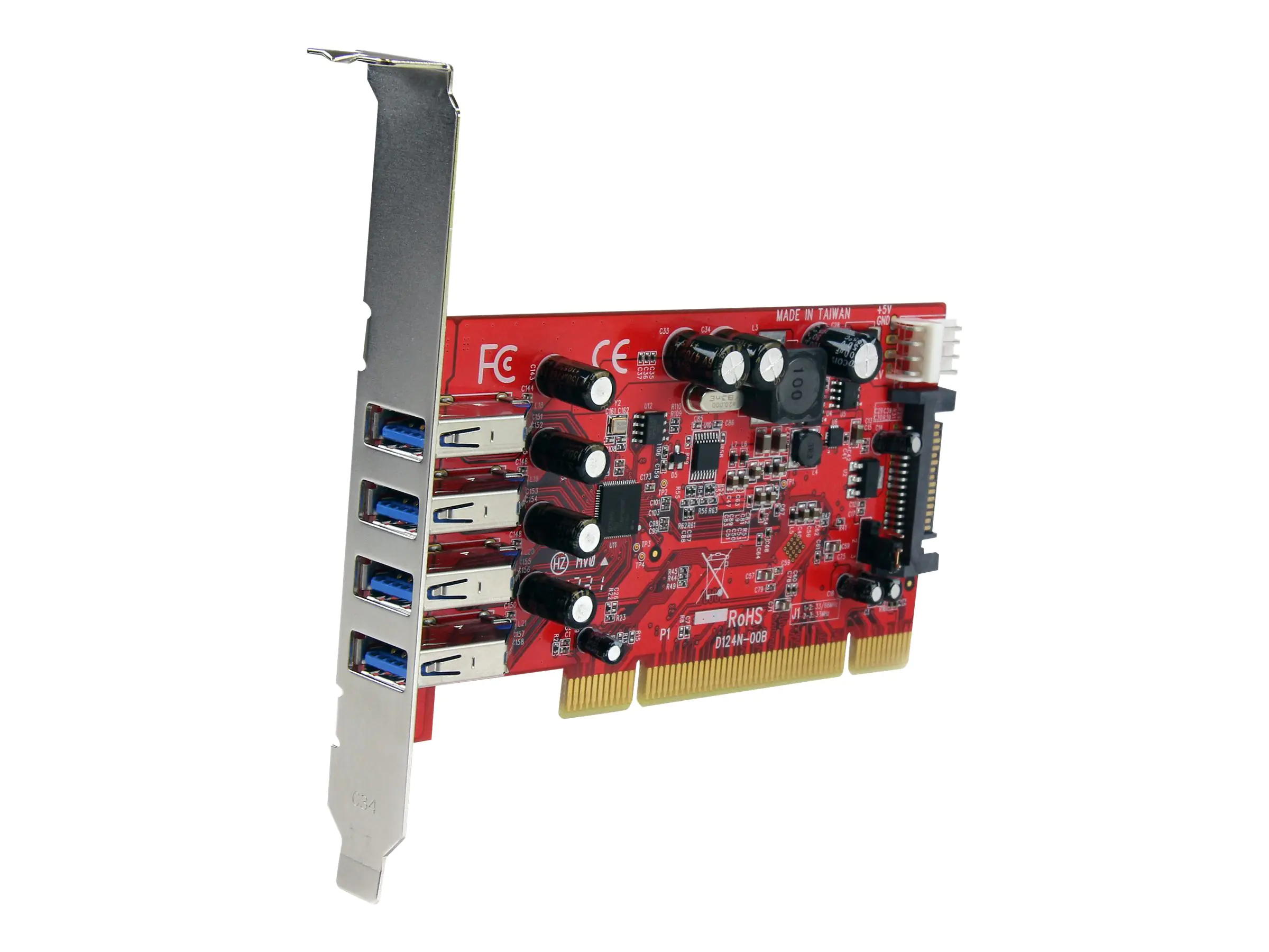 StarTech 4 Port USB 3.0 PCI Schnittstellenkarte - PCI SuperSpeed USB 3.0 Controller Karte - 2 x USB3.0 (Buchse) je 1x SATA/SP4 intern - USB-Adapter - PCI-X Low-Profile - USB 3.0 x 4 - Rot - für P/N: HBS304A24A, S3510BMU33, S3510SMU33, UNI251BMU33, USB221S