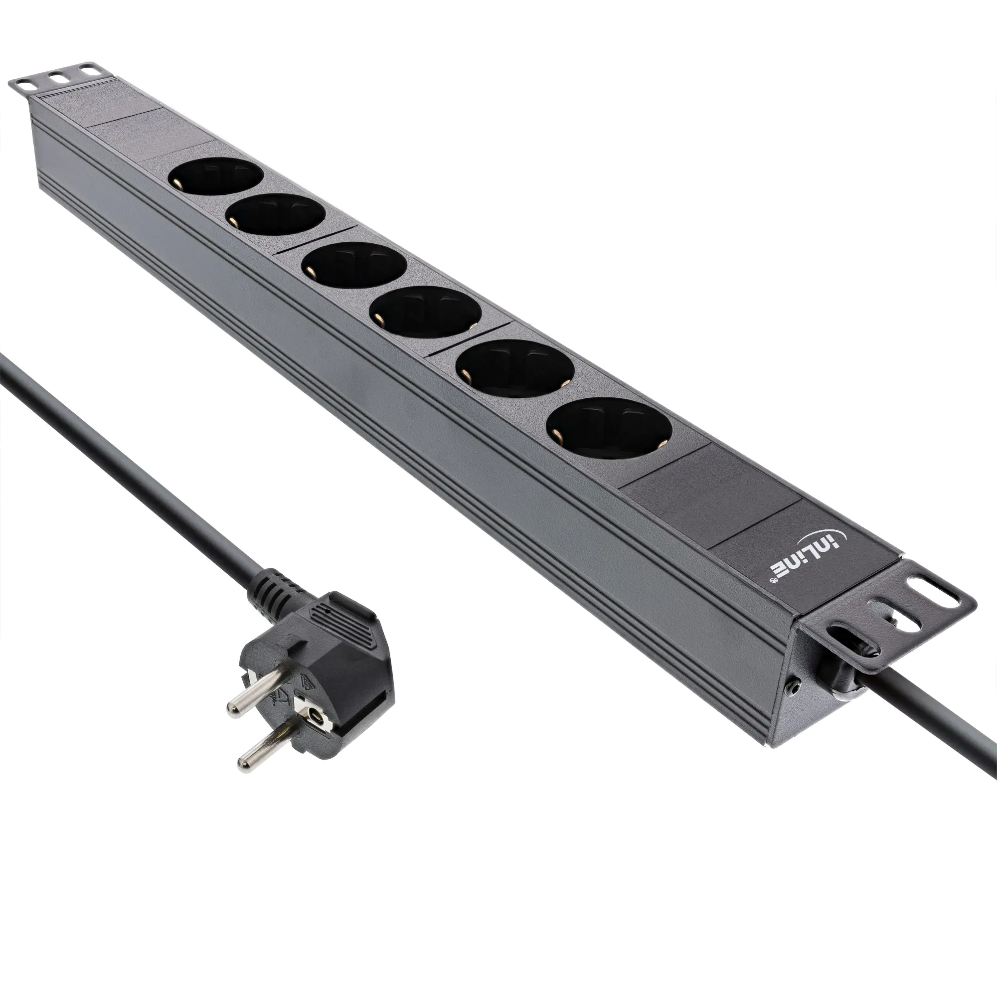 InLine 16415I - Steckdosenleiste (Rack - einbaufähig) - 3680 Watt - Eingabe, Eingang power CEE 7/7 - Ausgangsanschlüsse: 6 (6 x Spannung) - 1U - 48.3 cm (19") - 2 m Schnur - Schwarz, RAL 9004