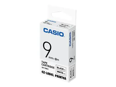 Casio XR-9WE1 - Selbstklebend - Schwarz auf Weiß - Rolle (0,9 cm x 8 m)