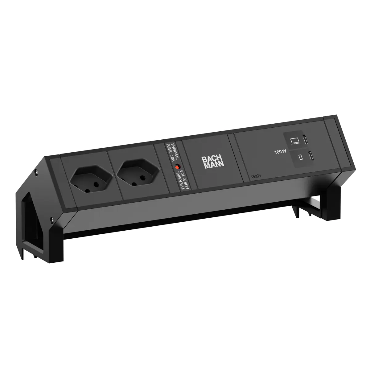 Bachmann DESK2 2xCH 90° 1xUSB C/C 100W RAL9005 schwarz - Zubehör Stromversorgung