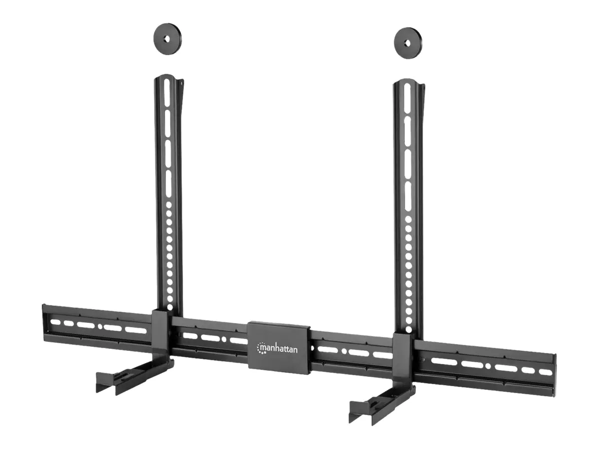 Manhattan Soundbar Mount Universal, Wall Mount or VESA Mount, Compatible with Soundbars up to 15kg, Depth-Adjustable, Mounts Above or Below TV, Black - Befestigungskit (Universalmontage) - für Soundbar - Kunststoff, Stahl, EVA-geschäumt - Schwarz - Montag