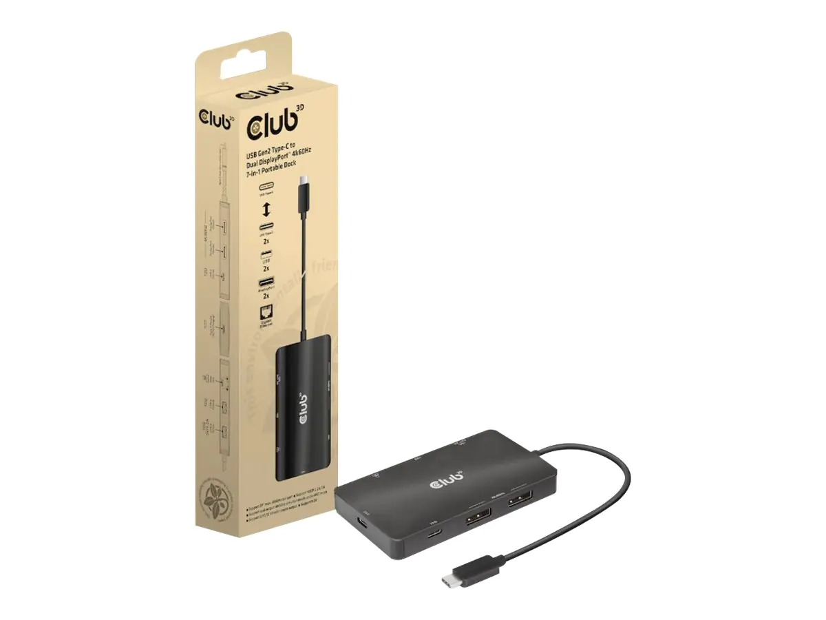 Club 3D - Dockingstation - USB-C 3.2 Gen 2 - 2 x DP - 1GbE
