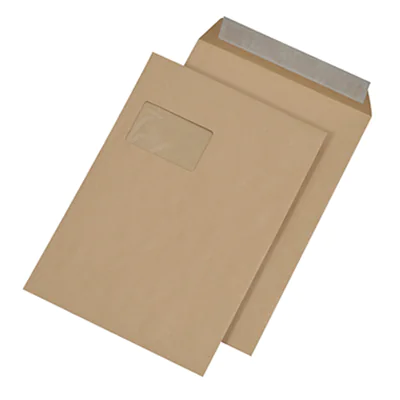 MAILmedia Versandtasche DIN C4 229 x 324 mm (B x H) mit Fenster 110g/m² mit Haftklebung Natronpapier braun 250 St./Pack.