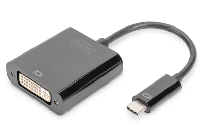 Digitus - Videoadapter - 24 pin USB-C (M) zu DVI-I (W) - 10 cm - 1080p-Unterstützung, aktiv, USB-Strom - Schwarz