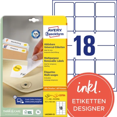 Avery Zweckform Etikett L6025REV-25 63,5x46,6mm weiß 540 St./Pack.