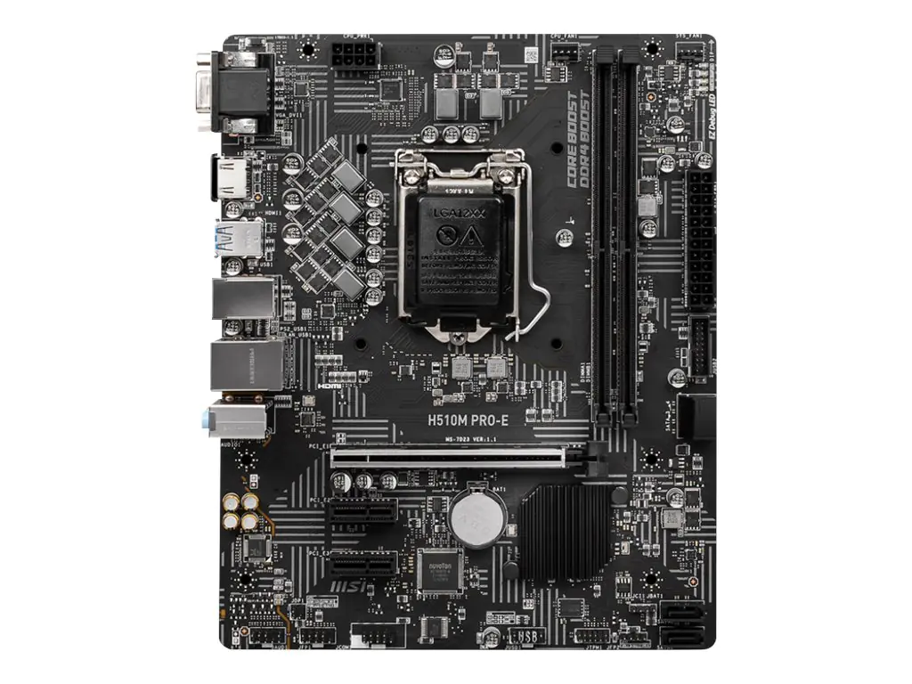 MSI H510M PRO-E - Motherboard - micro ATX - LGA1200-Sockel - H510 Chipsatz - USB 3.2 Gen 1 - Gigabit LAN - Onboard-Grafik (CPU erforderlich) - HD Audio (8-Kanal)