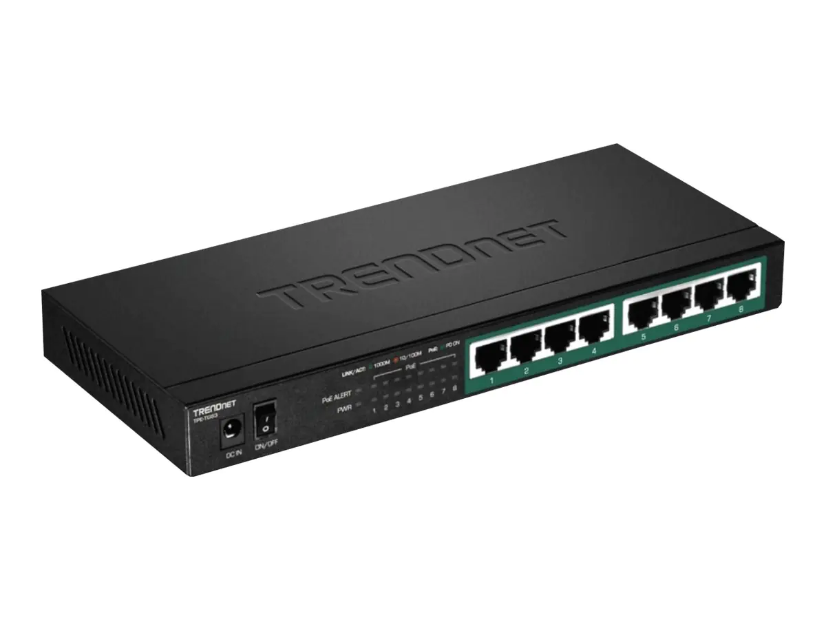 TRENDnet TPE TG83 - Switch - 8 x 10/100/1000 (PoE+) - Desktop, wandmontierbar - PoE+ (65 W) - TAA-konform