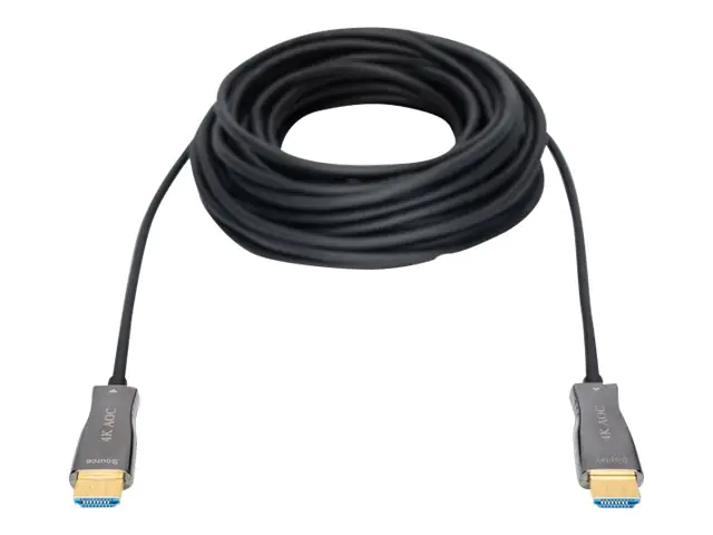 DIGITUS - Premium Highspeed - HDMI-Kabel mit Ethernet - HDMI männlich zu HDMI männlich - 10 m - Doppelisolierung - Schwarz - 4K Unterstützung, HAOC-Kabel (Hybrid Active Optical Cable)
