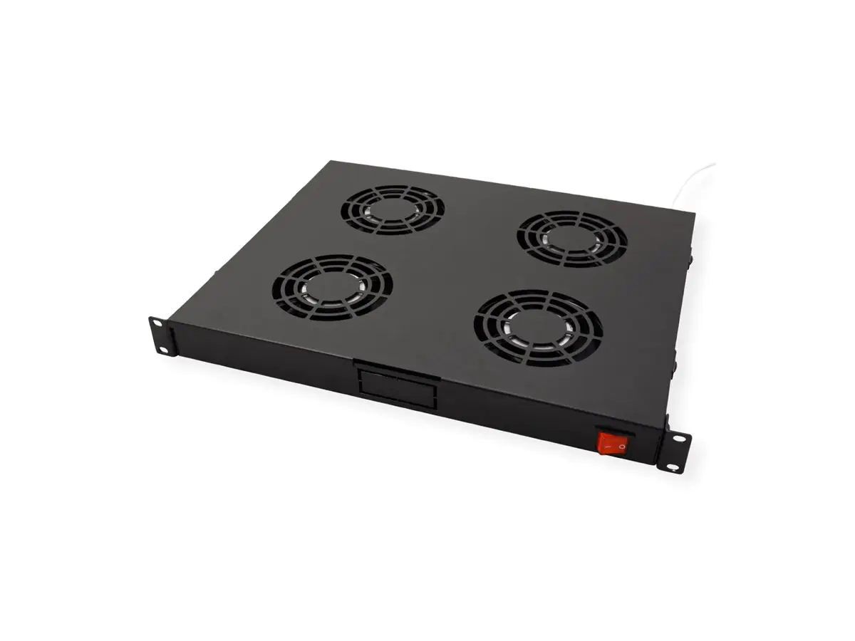 ROLINE Rack-Lüfter - 4 Ventilatoren, mit Thermostat - auf Dach montierbar - Jet Black, RAL 9005 - 1U - 48.3 cm (19") 26.21.0272