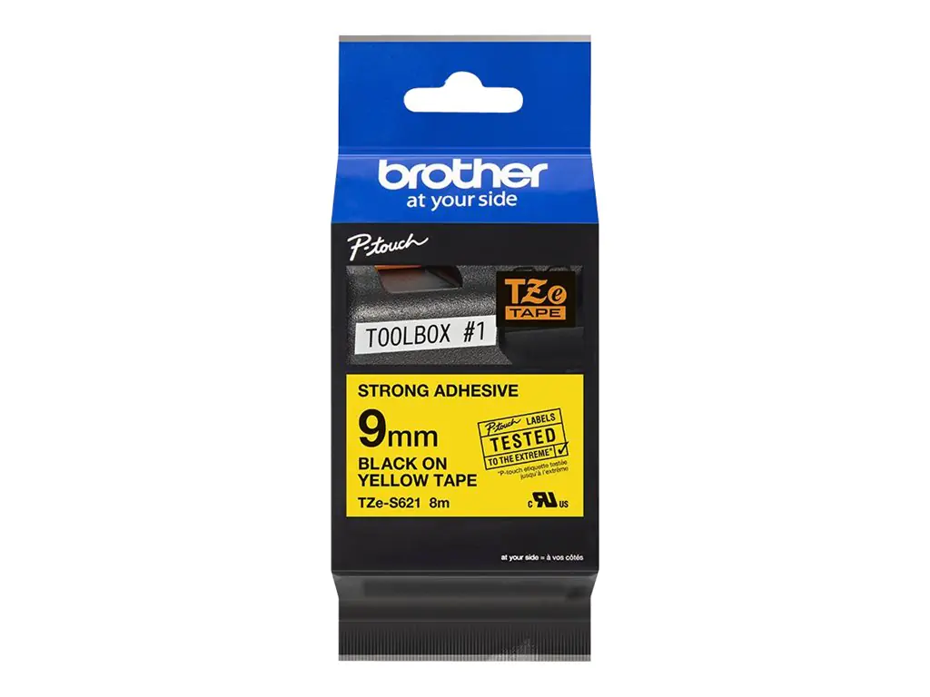 Brother TZe-S621 - Extra starker Klebstoff - Schwarz auf Gelb - Rolle (0,9 cm x 8 m) TZ-ES621