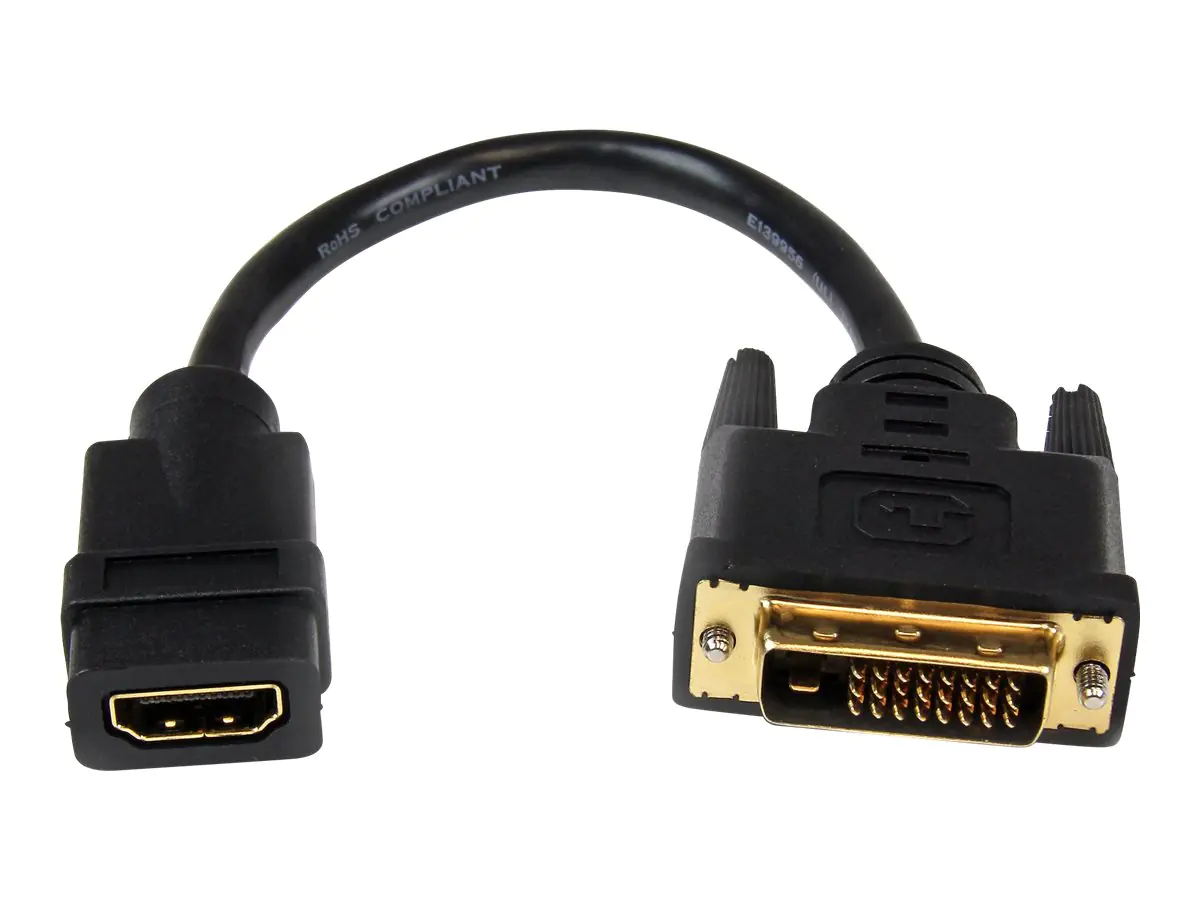 StarTech HDMI auf DVI Adapter 20cm - DVI-D (25 pin) (Stecker) zu HDMI (19 pin) (Buchse) - Monitor Dongle Adapterkabel - Videoadapter - HDMI weiblich zu DVI-D männlich - 20.32 cm - abgeschirmt - Schwarz - für P/N: CDP2HDMM2MB, DP2HDMM2MB, HDDVIMM3, HDMM1MP