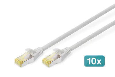 DIGITUS - Patch-Kabel - RJ-45 (M) zu RJ-45 (M) - 1 m - SFTP - CAT 6a - geschirmt, ohne Haken - Grau (Packung mit 10)