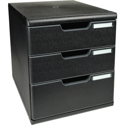 Exacompta Schubladenbox MODULO 3 Schubladen DIN A4+ Polystyrol Gehäusefarbe: schwarz Farbe der Schublade: schwarz