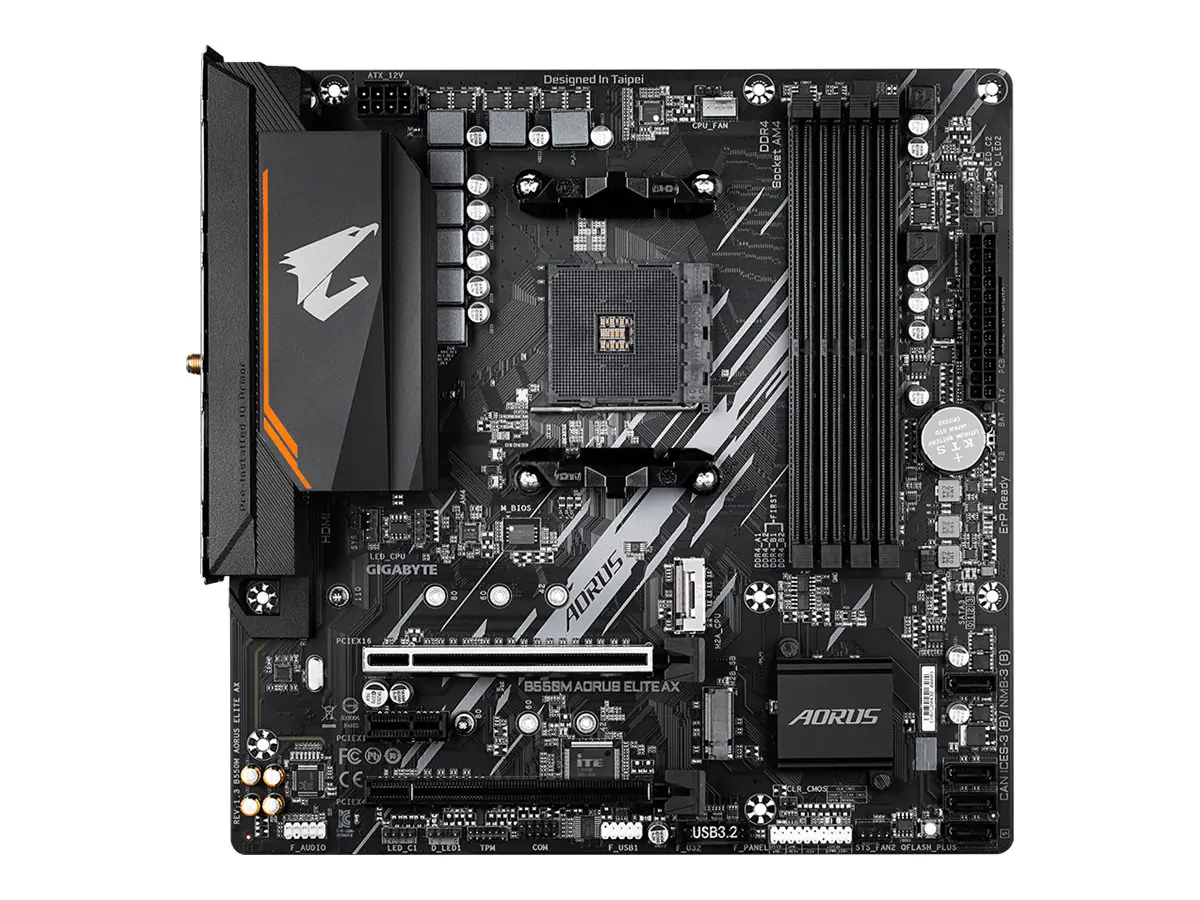 AORUS B550M ELITE AX - 1.3 - Motherboard - micro ATX - Socket AM4 - AMD B550 Chipsatz - USB 3.2 Gen 1 - Gigabit LAN, Wi-Fi 6E, Bluetooth - Onboard-Grafik (CPU erforderlich) - HD Audio (8-Kanal)