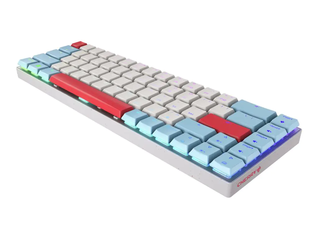 CHERRY MX LP 2.1 - Tastatur - compact - Hintergrundbeleuchtung - kabellos - 2.4 GHz, Bluetooth 5.2, kabelgebunden - QWERTY - GB - Tastenschalter: CHERRY MX Low Profile - weiß