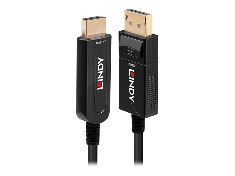 Lindy - Adapterkabel - DisplayPort männlich zu HDMI männlich - 50 m - Hybrid Kupfer/Kohlefaser - Schwarz - rund, 4K Unterstützung
