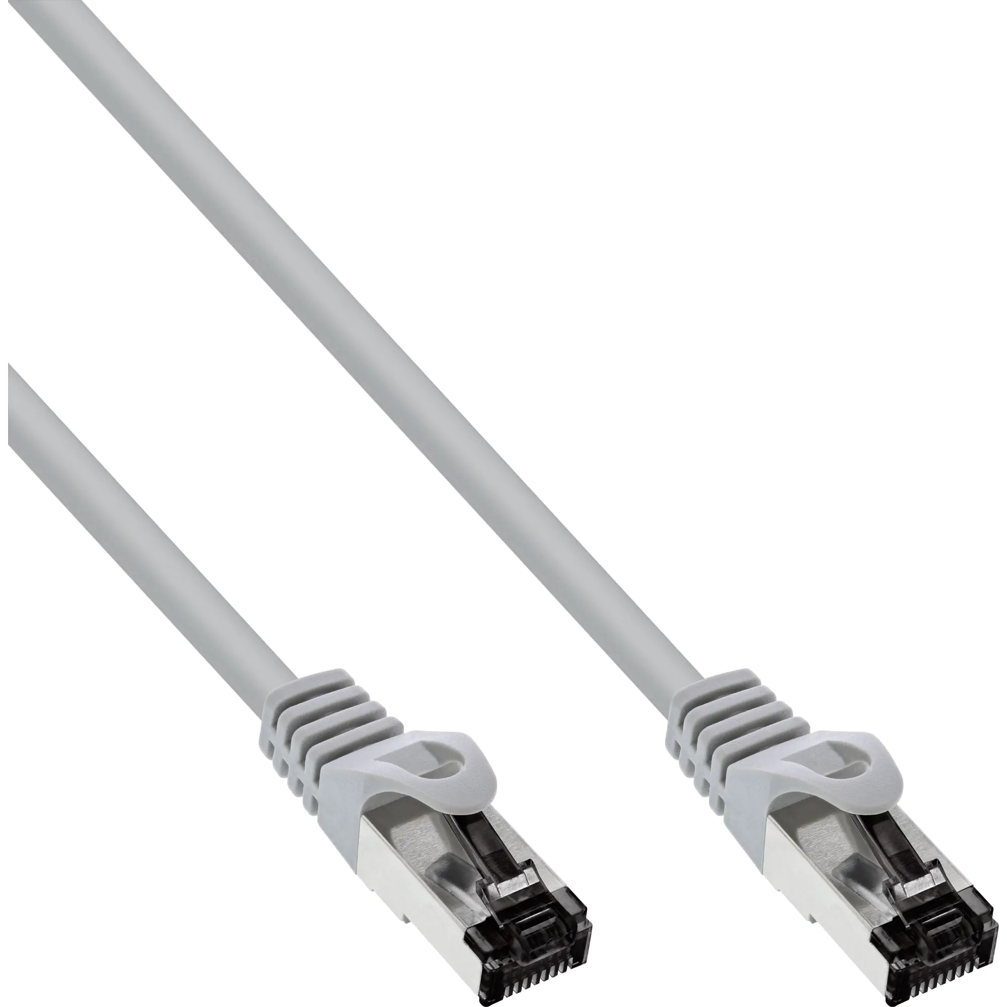 InLine - Patch-Kabel - RJ-45 (M) zu RJ-45 (M) - 30 cm - SFTP, PiMF - CAT 8.1 - IEEE 802.3af/IEEE 802.3at - halogenfrei, geformt, rund, ohne Haken, hauchvergoldete Kontakte - Grau